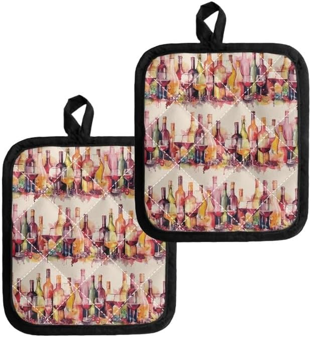 Red Wine Hot Pads Washable for Kitchens, Cup 2Pcs Oven Hot Pads Polyester Pot by Jndtueit