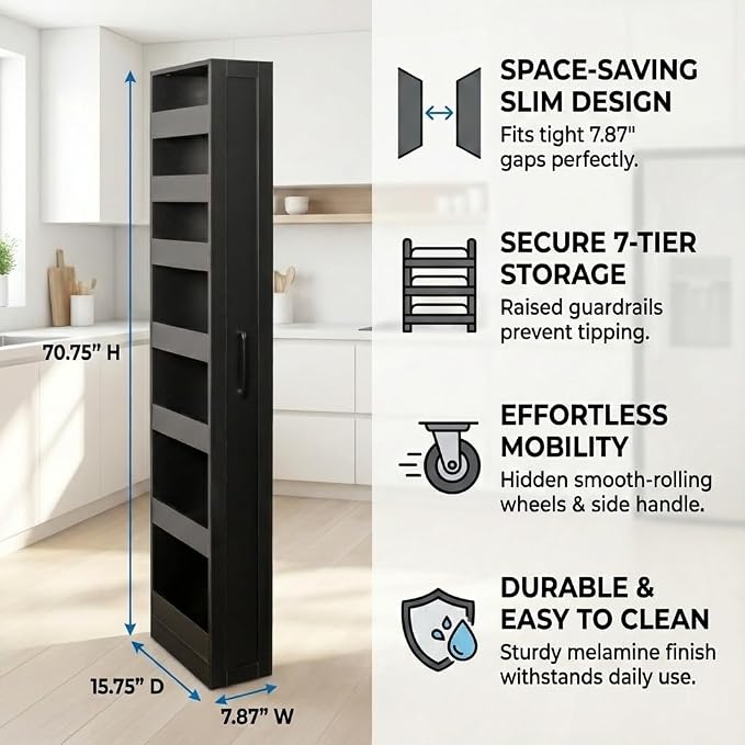 Slim Rolling Storage Cart, 7-Tier Pull-Out Spice Rack - Image 4