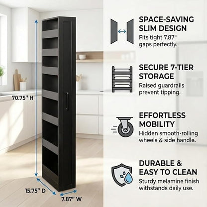 Slim Rolling Storage Cart, 7-Tier Pull-Out Spice Rack - Image 4
