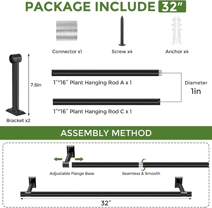 Window Plant Hanger for Indoor Plants, 32 Inch Hanging Plant Rod, 1 Inch - Image 8