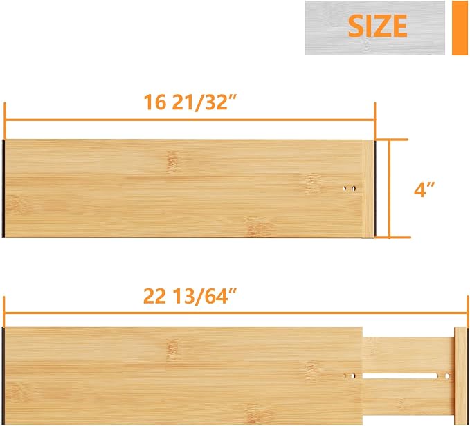 BAMEOS Bamboo Expandable Drawer Dividers – Fits 16.65"–22" Drawers, Bathroom & - Image 4