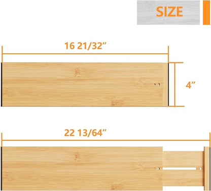 BAMEOS Bamboo Expandable Drawer Dividers – Fits 16.65"–22" Drawers, Bathroom & - Image 4