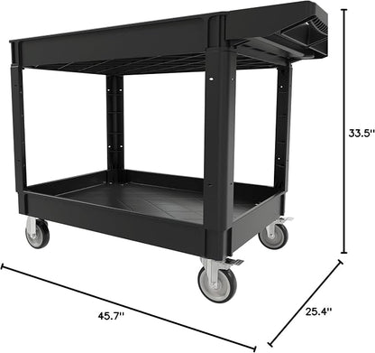 2 Tier Plastic Rolling Cart Utility Cart on Wheels, Heavy Duty Tool Carts - Image 8