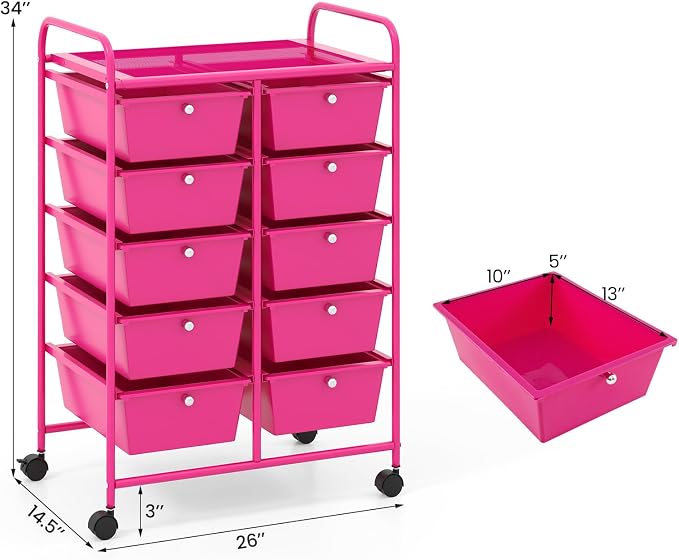 Giantex 10 Drawers Rolling Cart, Classroom Organizers, Storage Cart - Image 3