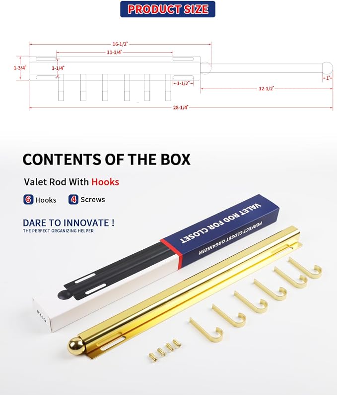 BaiNong Valet Rod for Closets Pull Out 16.5" Gold - Image 4