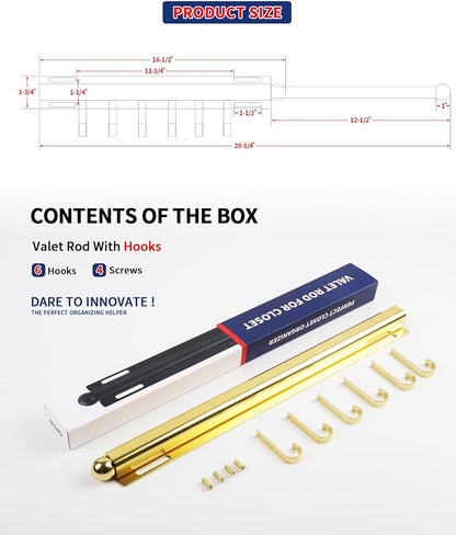 BaiNong Valet Rod for Closets Pull Out 16.5" Gold - Image 4