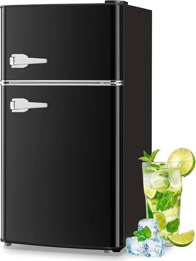 Mini Refrigerator with Freezer Small Fridge Double Door Side Drink Holder by TACOOL