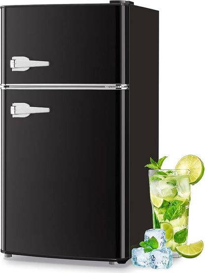 Mini Refrigerator with Freezer Small Fridge Double Door Side Drink Holder by TACOOL