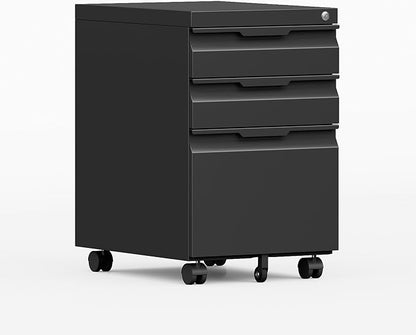 3 Drawer File Cabinet with Lock and Wheels, Rolling File Cabinets with Lock by Kooyon