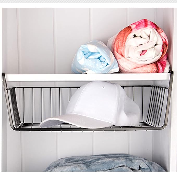 Undershelf Wire Storage Basket, Household Metal Hanging Bin Slides - Image 3