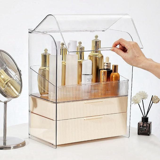 Makeup Storage Organizer Box Large Cosmetic Display Cases Dustproof and - Image 2