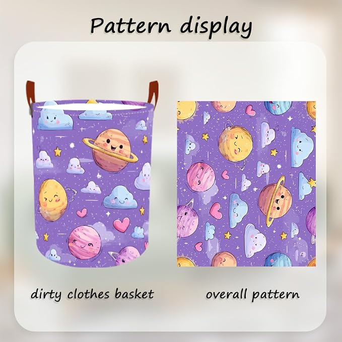Laundry Baskets 15.7x19.7 Inch Large Cartoon Planets Clouds Design Collapsible - Image 5