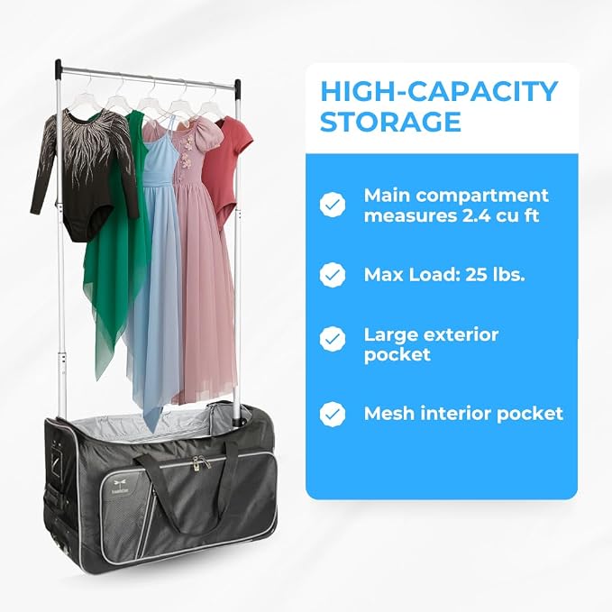 Travolution Dance Bag with Garment Rack, 24 Inch Rolling Duffel With Wheels - Image 2