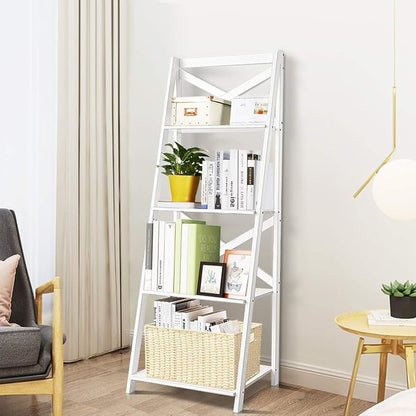 Tangkula 4-Tier Ladder Shelf Bookcase Leaning Free Standing Wooden Frame Decor - Image 2