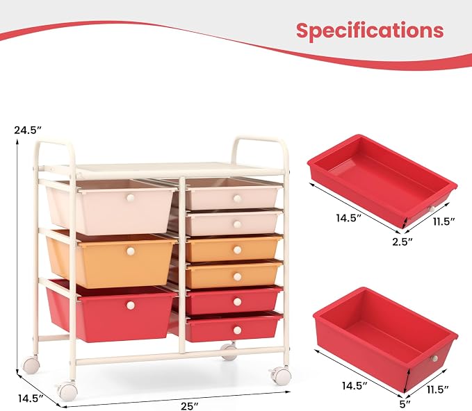 Giantex 9 Drawers Rolling Cart, Classroom Organizers, Storage Cart - Image 3