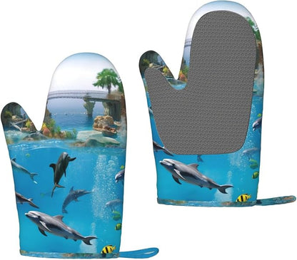 Sea World Print Oven Mitts Set of 2, Heat Resistant Silicone Oven Mittens Gloves by Unknown