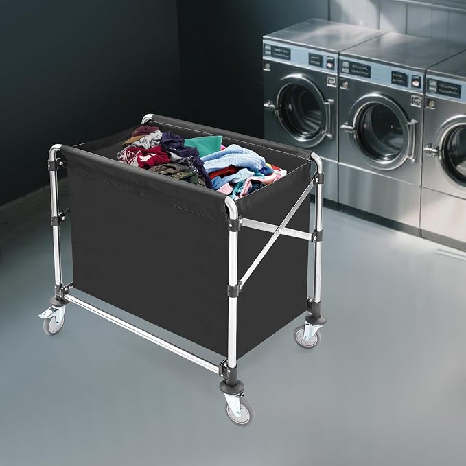 Commercial Laundry Cart with Wheels, Folding Laundry Hamper Cart, Heavy Duty - Image 7