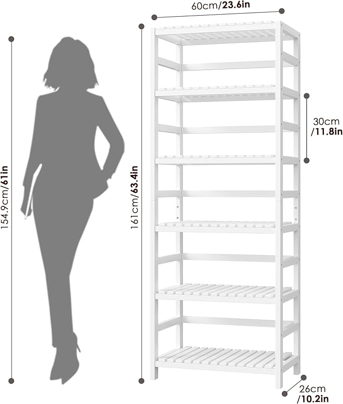 FOTOSOK 6-Tier Bamboo Shelf, Bamboo Bookcase - Image 3