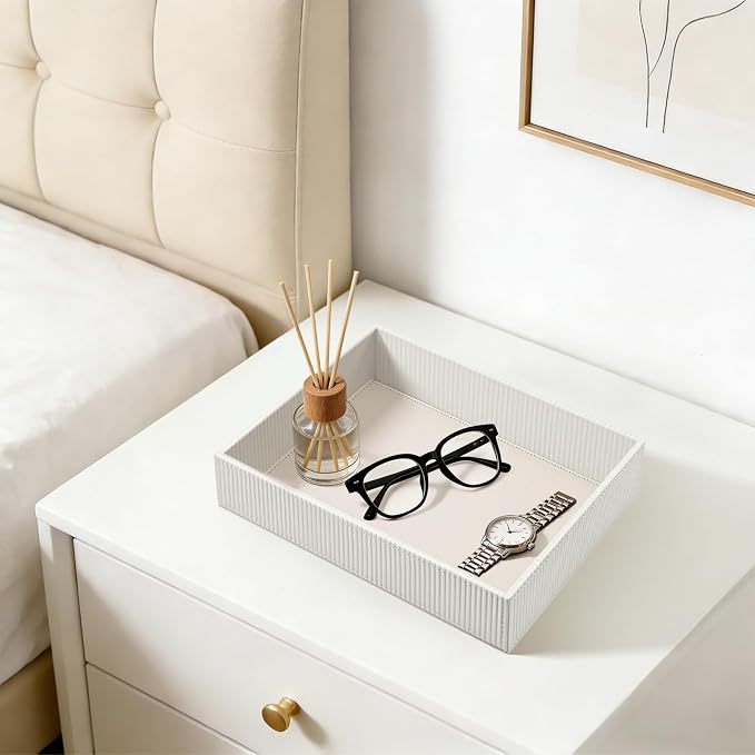 SITHON Valet Tray Desk Organizer, PU Leather Catchall Bedside Vanity Tray - Image 4
