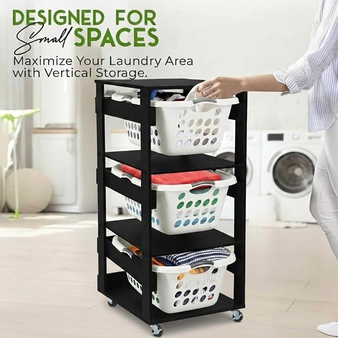 Laundry Basket Holder Shelf, Stackable Laundry Sorter, 3 Tier | Engineered Wood - Image 4