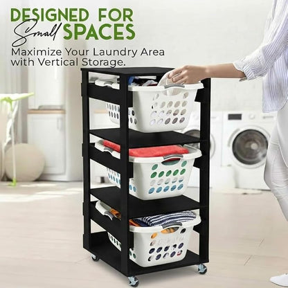 Laundry Basket Holder Shelf, Stackable Laundry Sorter, 3 Tier | Engineered Wood - Image 4