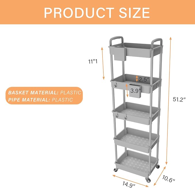 5 Tier Rolling Utility Cart - Image 3
