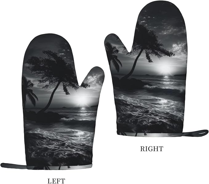 Sea and Tree in the Night Print Oven Mitts Set of 2, Heat Resistant Silicone - Image 2