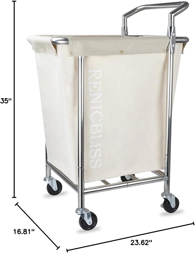 Laundry Cart with Wheels, Rolling Laundry Hamper with Wheels and Handle - Image 7