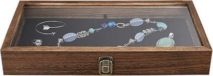 MOOCA 2 Pcs Wooden Jewelry Display Case Tempered Glass Top Lid, Gemstone - Image 4