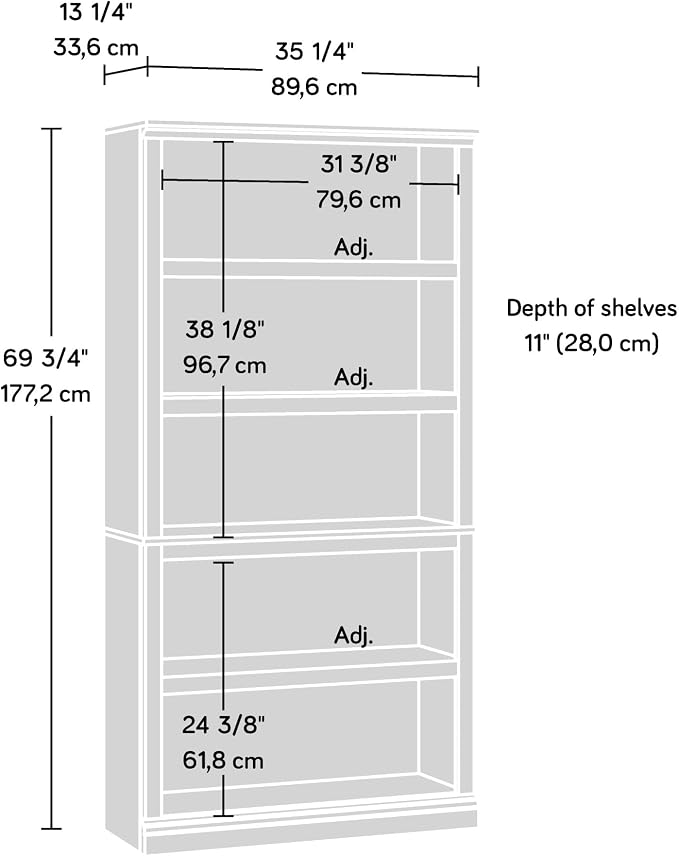Sauder 5 Tier Book Shelf Wooden Bookcase Multipurpose Bookshelf - Image 3
