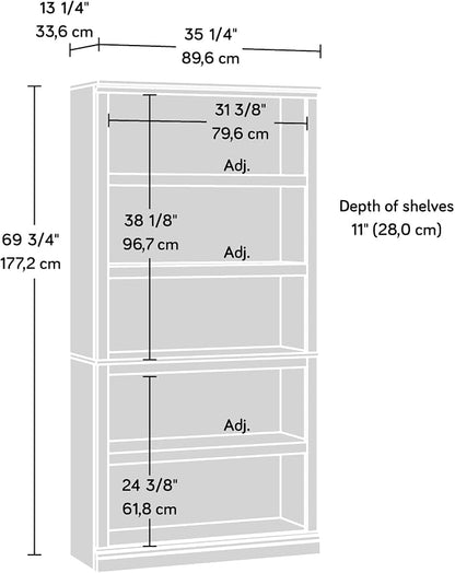 Sauder 5 Tier Book Shelf Wooden Bookcase Multipurpose Bookshelf - Image 3