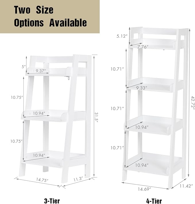 UTEX 3-Tier Bathroom Ladder Shelf, Small Towel Storage Rack, 2 Built-In Handles - Image 2