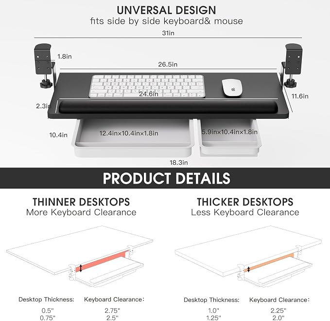 Keyboard Tray Under Desk with a Soft Wrist Rest，Under Desk Keyboard Tray Slide - Image 6
