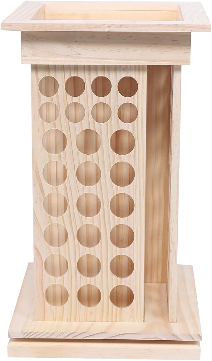 104-Hole Wooden Essential Oil Display Rack, 8 Tiers Rotating Pine Organizer by QUEMARQUE