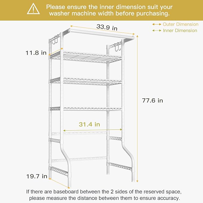 Ulif U11 Over Washer and Dryer Shelves, 3 Tiers Laundry Room Storage and - Image 3