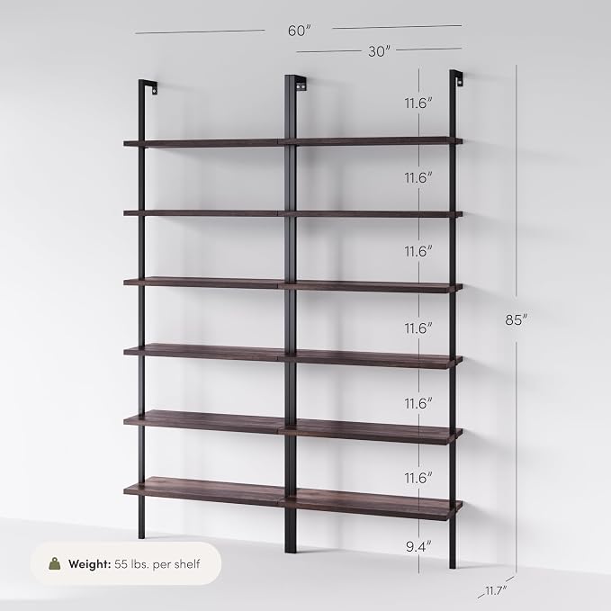 Nathan James Theo 6-Shelf Tall Bookcase, Wall Mount Bookshelf - Image 2