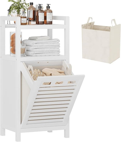 Homykic Tilt Out Laundry Hamper, 10 Gal Bamboo Laundry Storage Cabinet by Homykic