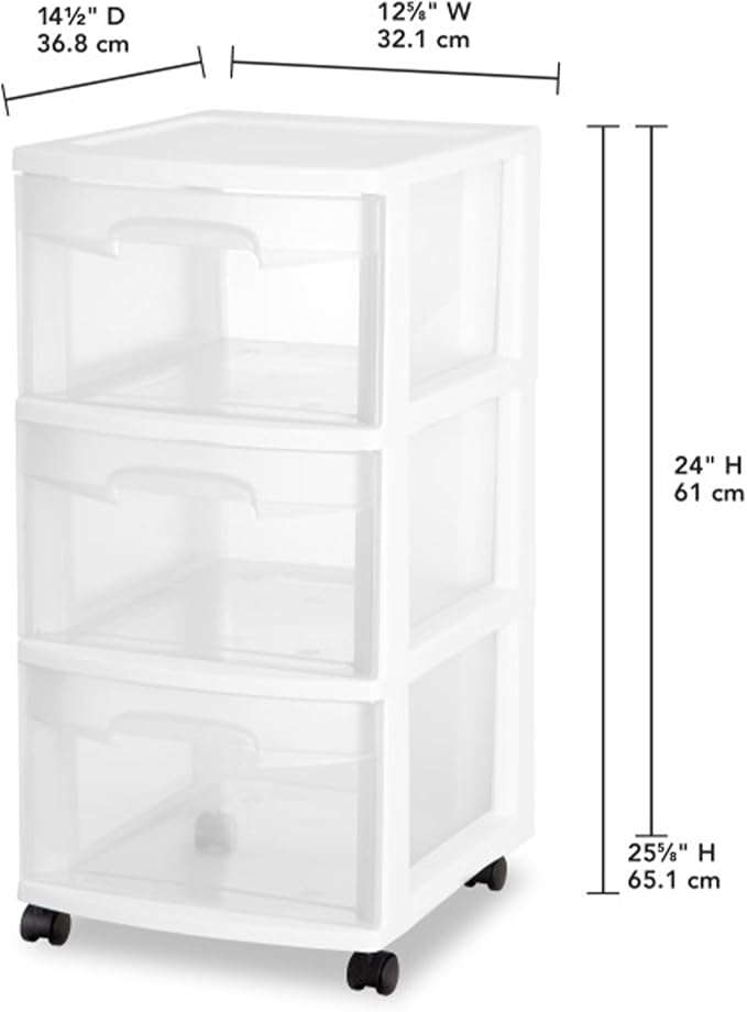 Sterilite 4 Pack Plastic Storage Organizer, 3 Drawer Rolling Bin Cart, Closet - Image 3