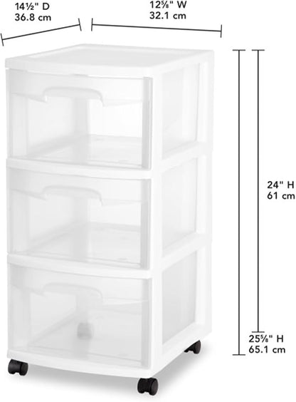 Sterilite 4 Pack Plastic Storage Organizer, 3 Drawer Rolling Bin Cart, Closet - Image 3