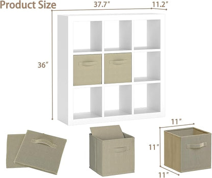 Bookshelf with Storage Bins, 9-Cube Storage Organizer Sturdy Wooden Bookcase - Image 3