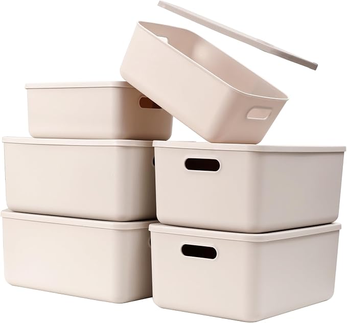 Plastic Storage Baskets With Lid Organizing Container Lidded Knit Storage by Yishyfier