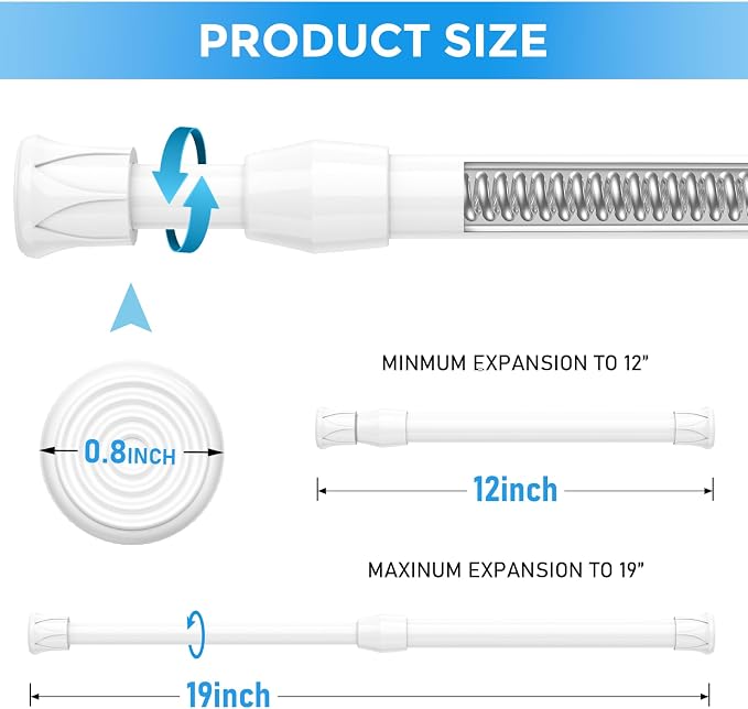 4 Pack Small Tension Rod 12 to 19 Inch Adjustable Tension Curtain Rod Mini - Image 3
