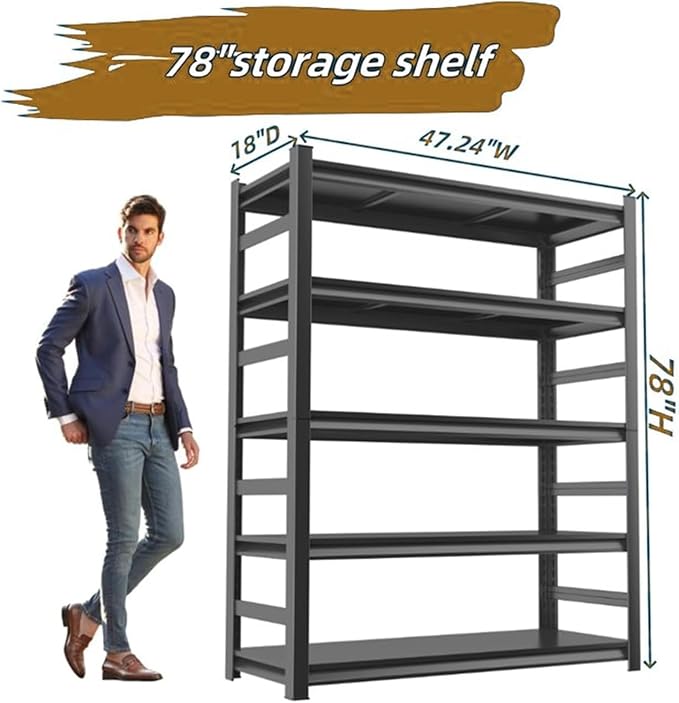 Garage Storage Shelves, 5 Tier Shelving Unit, 40 inch Wide, 18” Deep, 78” Tall - Image 3