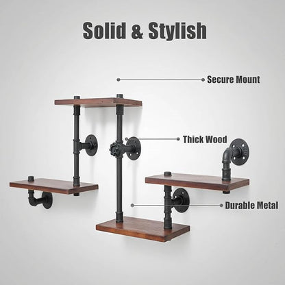 Industrial Rustic Modern Solid Wood Ladder Pipe Wall Mounted Floating Shelves – - Image 6