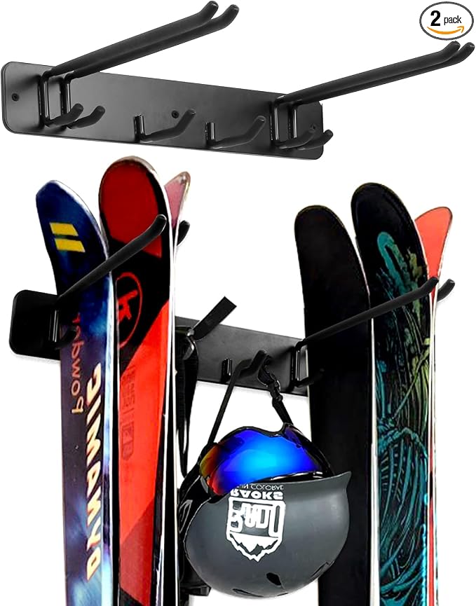 Wall Mount Ski Storage Rack, Garage Snowboard Storage Organizer 4 Pairs Metal by Aking+Ace