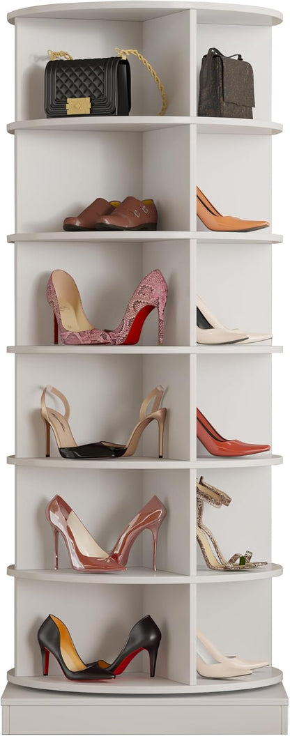 HomVent Rotating Shoe Rack, Wooden 6-Tier Spinning Shoe Rack Tower | 360° - Image 5