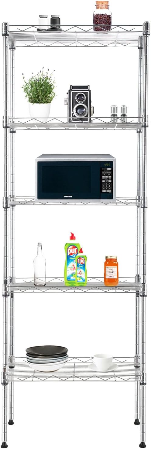 PayLessHere | 5-Tier Wire Shelf | 17"x12"x48" | Chrome | Adjustable Racks | by BestOffice