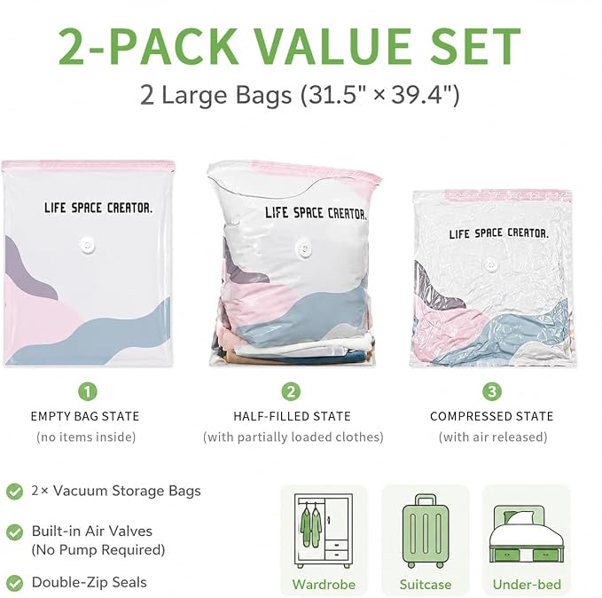 2Pcs No Pump Vacuum Storage Bags, Cube Compression Space Saver Bags - Image 5