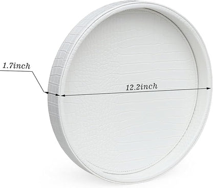 HofferRuffer Faux Leather Round Serving Tray, Vegan Croco Leather Decorative - Image 2