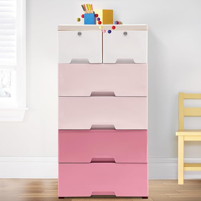 6-Drawer Plastic Dresser Organizer Lockable Storage Cabinet | Hold up to 66.13 - Image 5